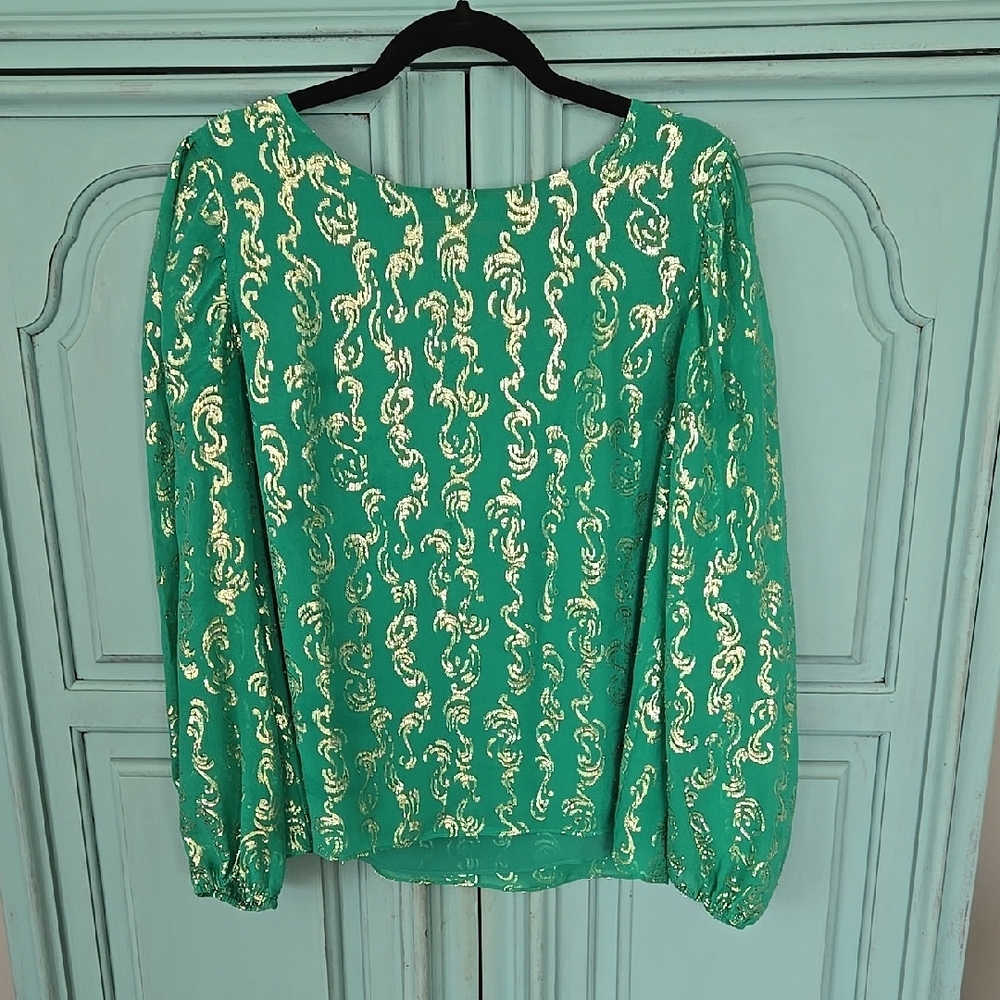 Green and Gold Patterned Women's Top